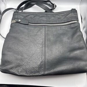 Margot Mary Scoop Double Zipper Crossbody Bag Black Leather Shoulder Purse